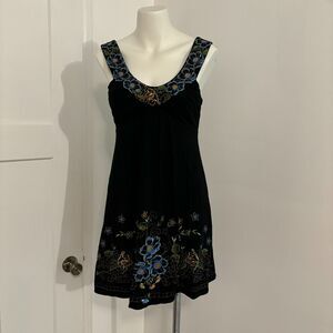 Decode 1.8 Size Small Floral Embroidered Boho Y2K Black Mini Dress